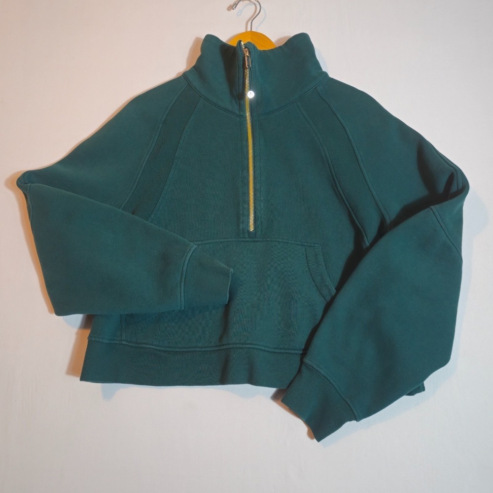 Lululemon Scuba Cropped Pullover Sweatshirt Womens M Green Oversized Quarter Zip